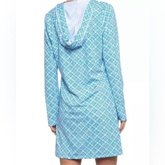 CABANA LIFE Preppy Blue/Pink Geo Drawstring Hooded Coverup Dress UPF 50 Size M - Picture 3 of 8
